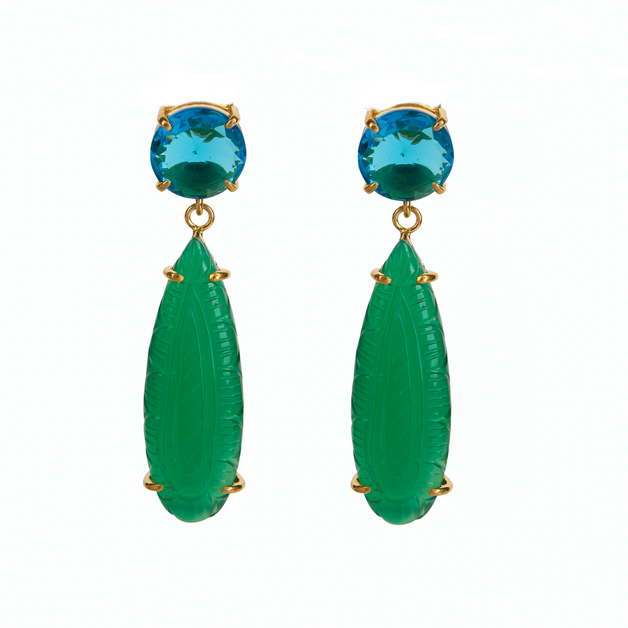 Carved Green Onyx & London Blue Quartz Earrings (more colors)