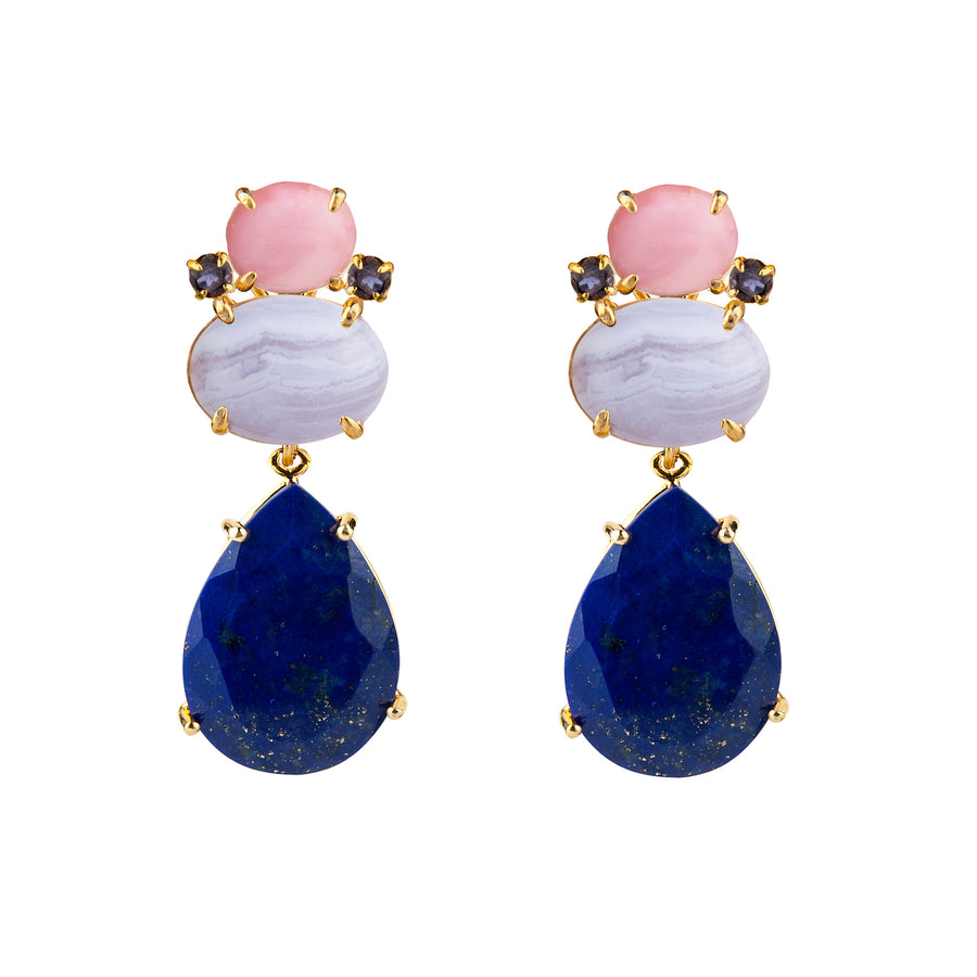 Pink Opal, Blue Lace Agate & Lapis Earrings