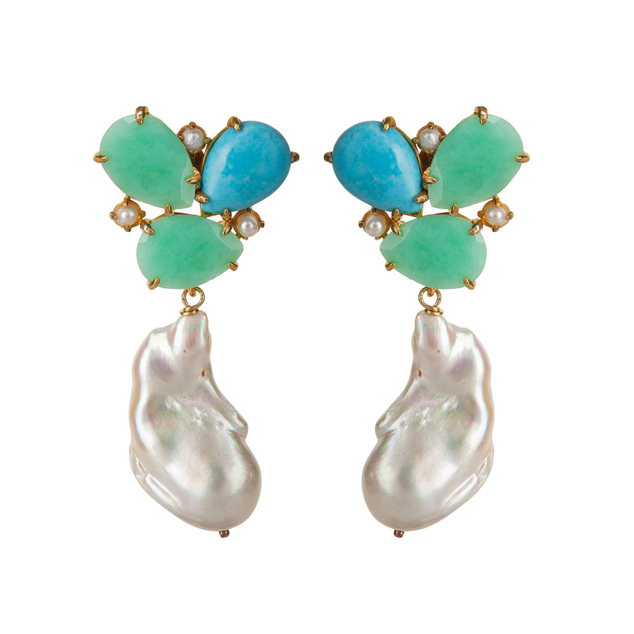 Turquoise, Chrysoprase & Baroque Pearl Earrings (more colors)