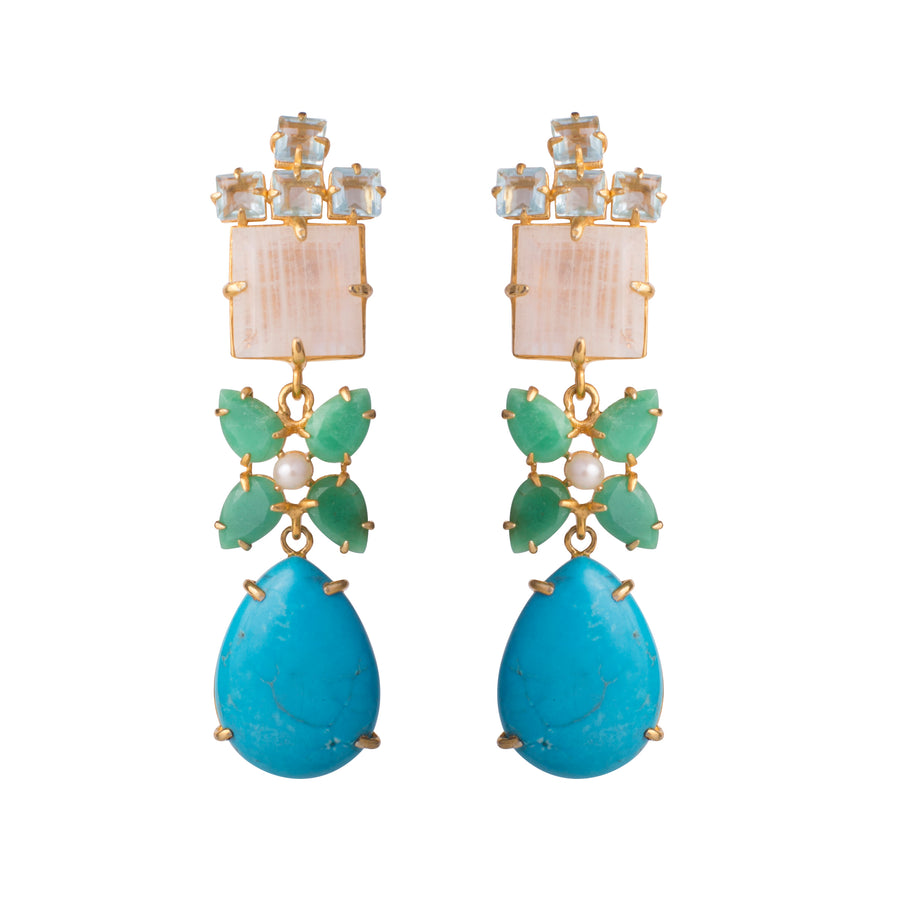 Moonstone, Chrysoprase & Turquoise Earrings