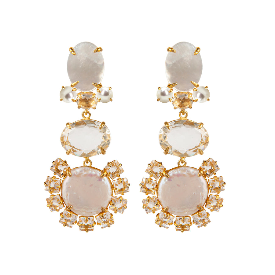 Pearls, M.O.P. & Clear Quartz Earrings (more colors)
