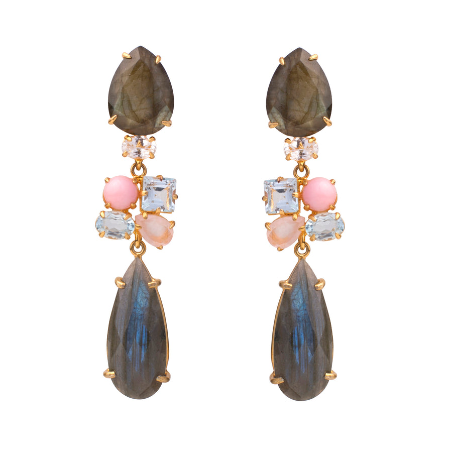 Labradorite, Pink Opal & Blue Quartz Earrings