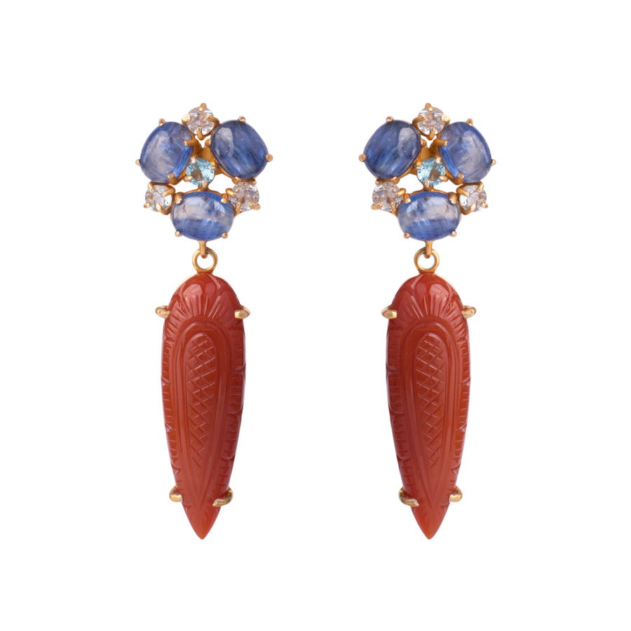 Kyanite, Blue Topaz & Carnelian Earrings
