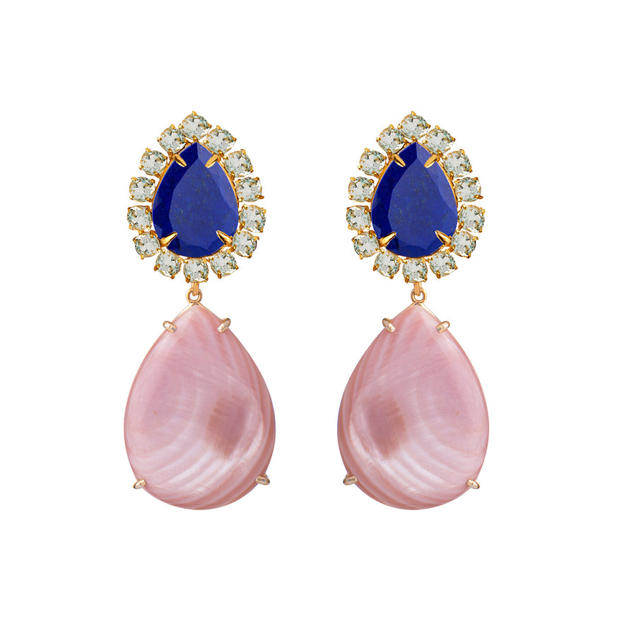 Lapis, Sky Blue Quartz & Pink Shell M.O.P. Earrings