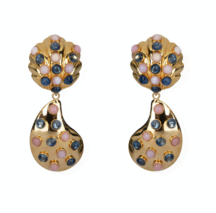 Kyanite & Pink Opal Cabochons Earrings