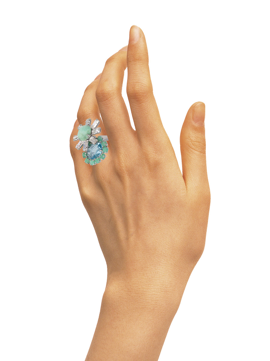Chrysoprase, Blue Quartz & CZ Ring