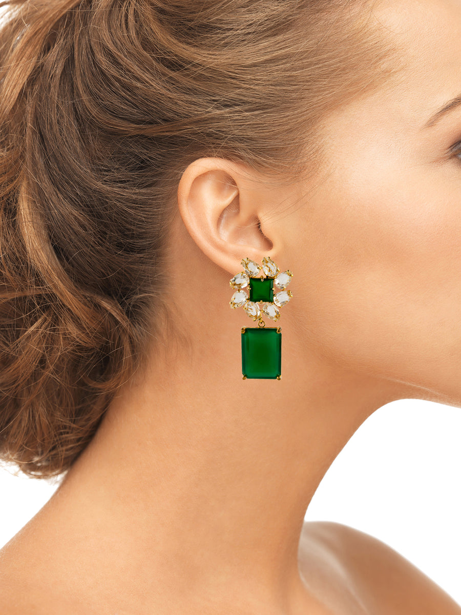Green Onyx & Clear Quartz Earrings