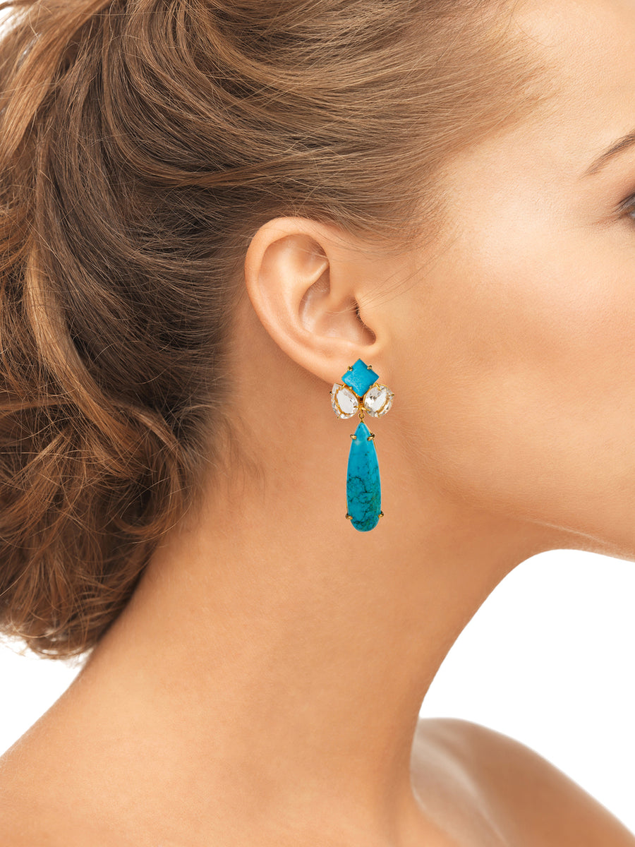 Turquoise & Clear Quartz Cluster Earrings