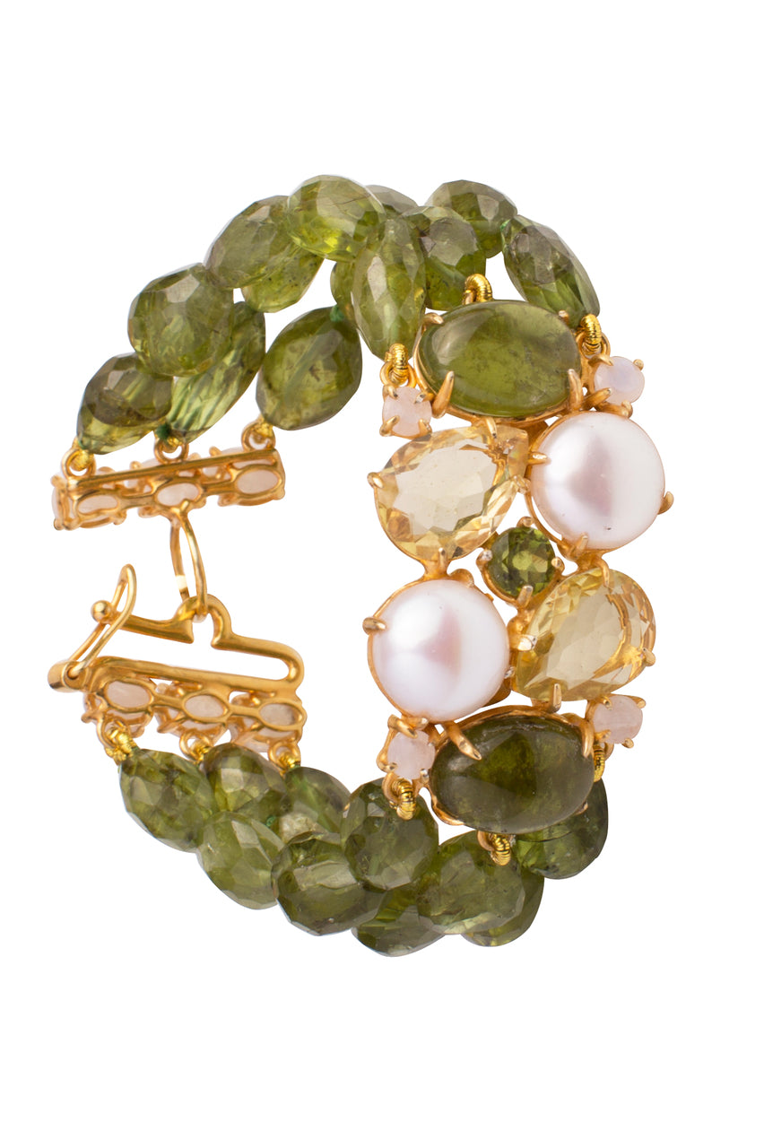 Peridot, Moonstone, Lemon Quartz & Fresh Water Pearls Bracelet