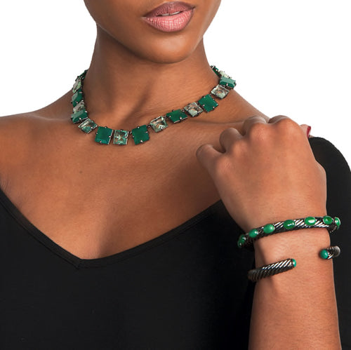 Green Onyx Black Rhodium Torsade Bangle