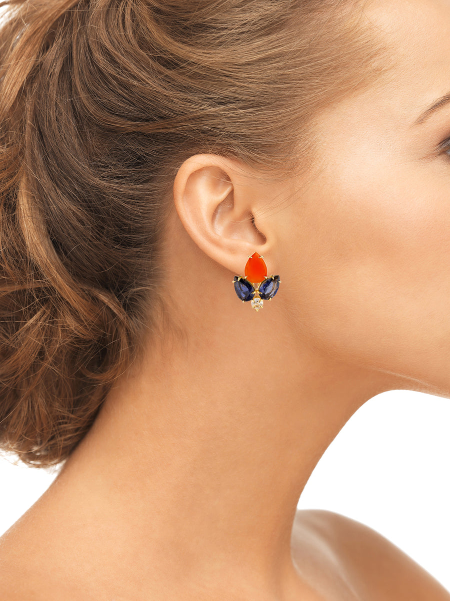 Carnelian, Iolite & Clear Quartz Earrings