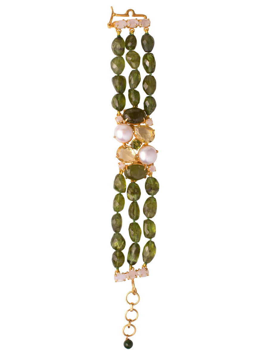 Peridot, Moonstone, Lemon Quartz & Fresh Water Pearls Bracelet