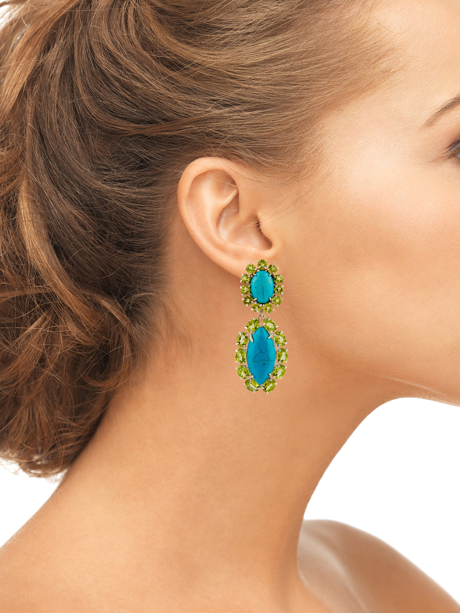 Turquoise, Peridot & Fluorite Earrings