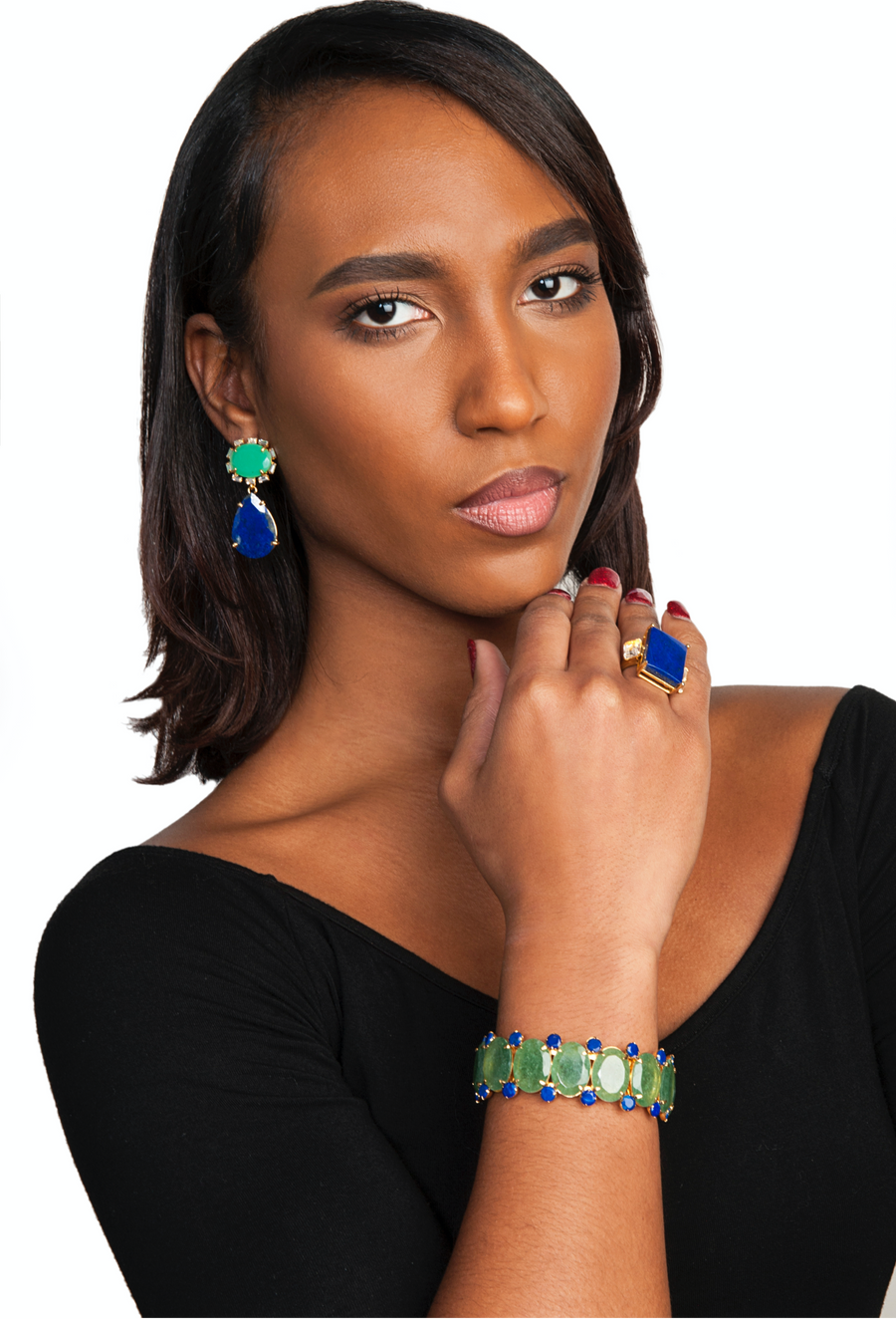 Lapis & Green Strawberry cuff