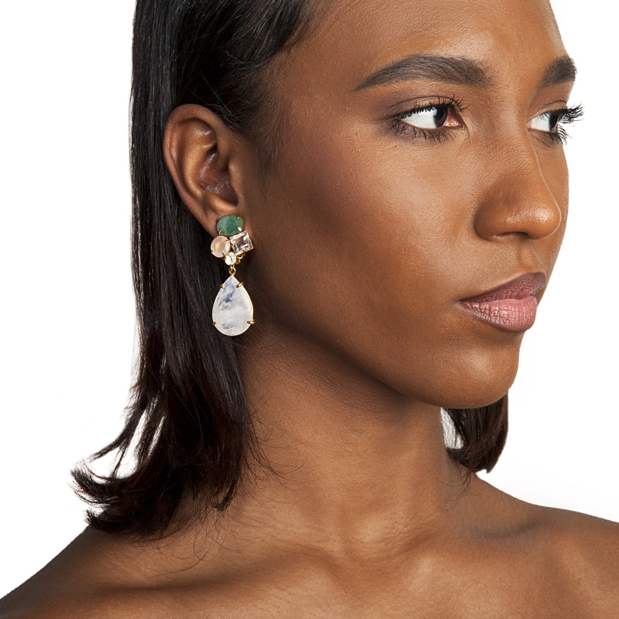 Emerald, Rose Quartz, Clear Quartz & Moonstone Earrings (more colors)