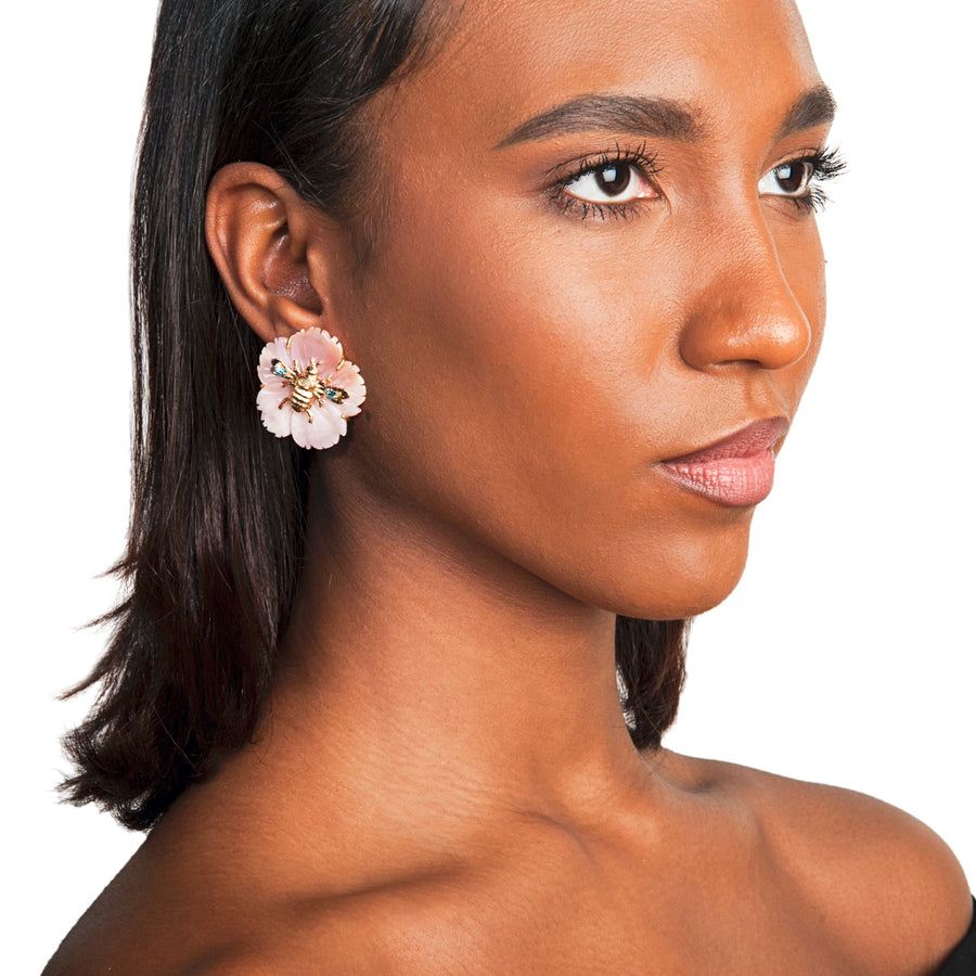 Pink Mother of Pearl Flower Studs
