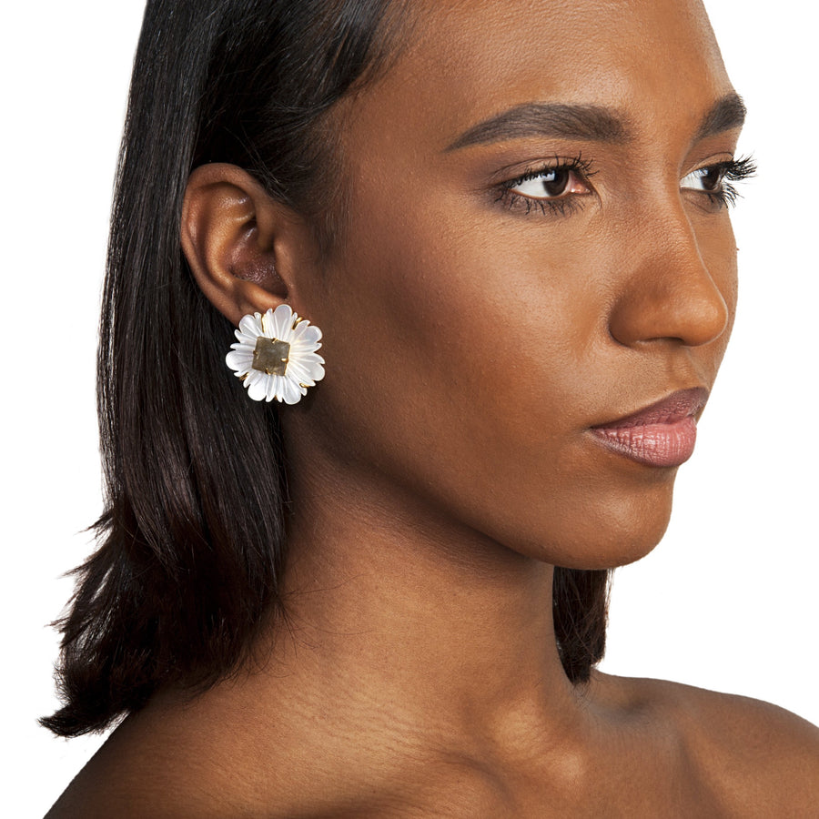 Labradorite & Mother of Pearl Flower Earrings