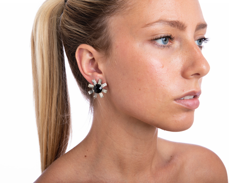 Checkered Black Onyx  & CZ Star Studs