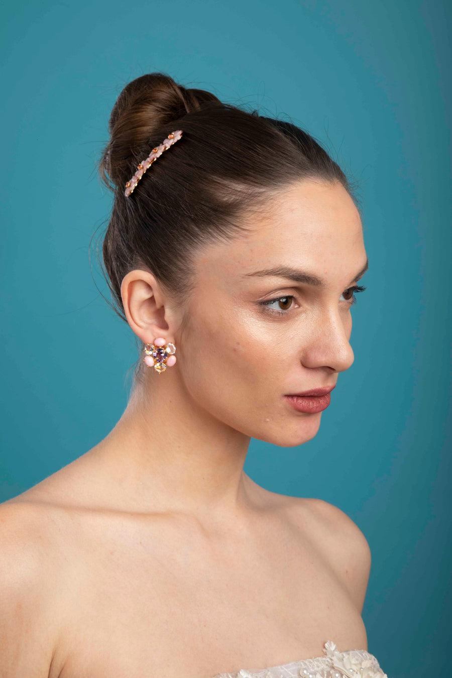 Pink Opal, Amethyst & Pearl Earrings