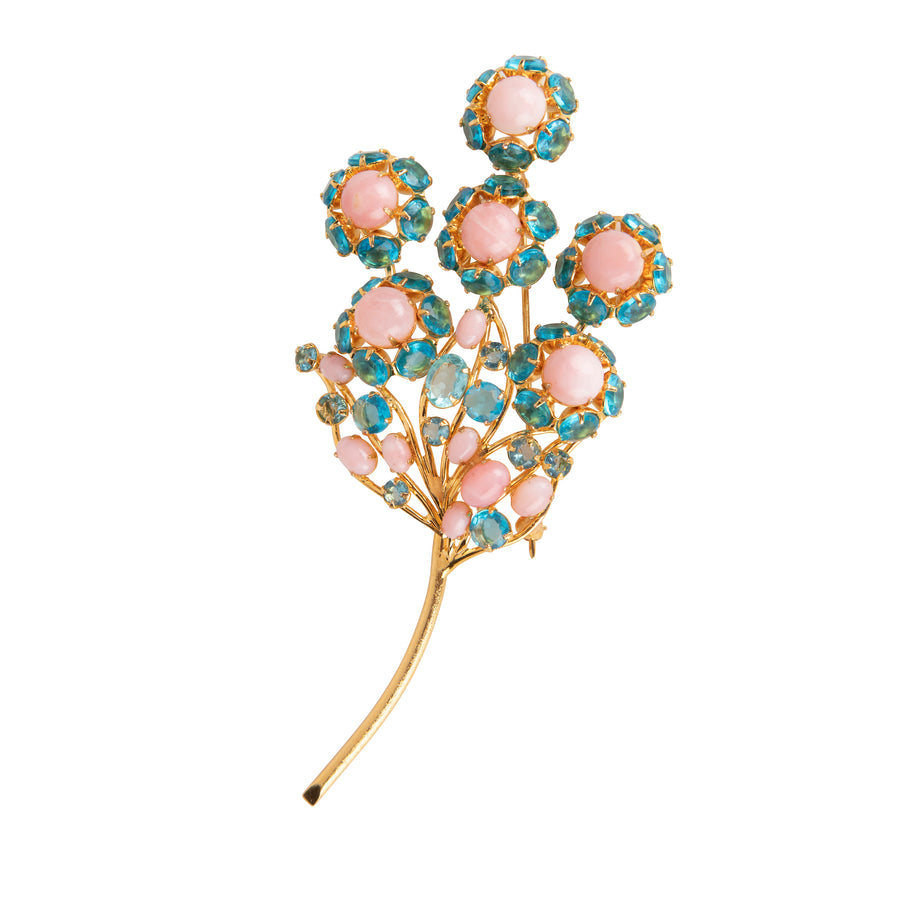 Pink Opal & Blue Blue Quartz Flower Pin