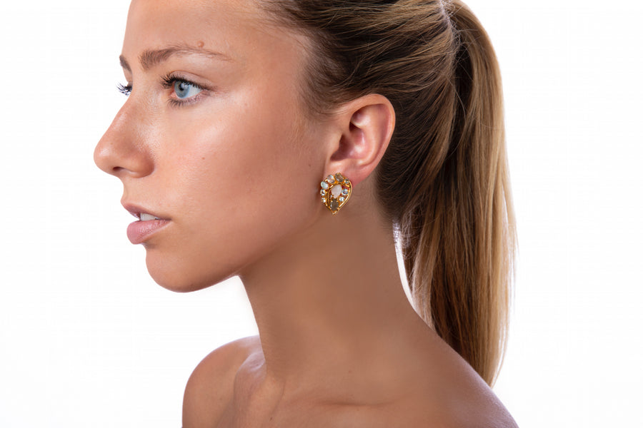 Labradorite, Blue Topaz & Moonstone Statement Earrings