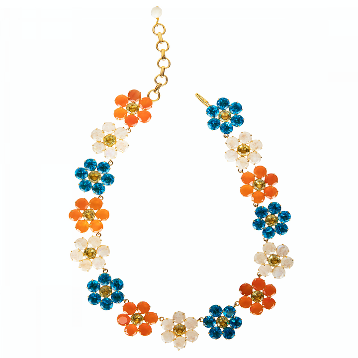 Moonstone, London Blue & Carnelian Flower Necklace