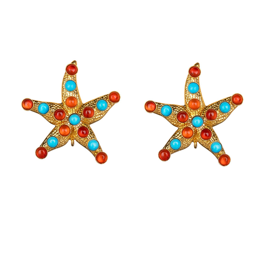 Carnelian & Turquoise Starfish Studs