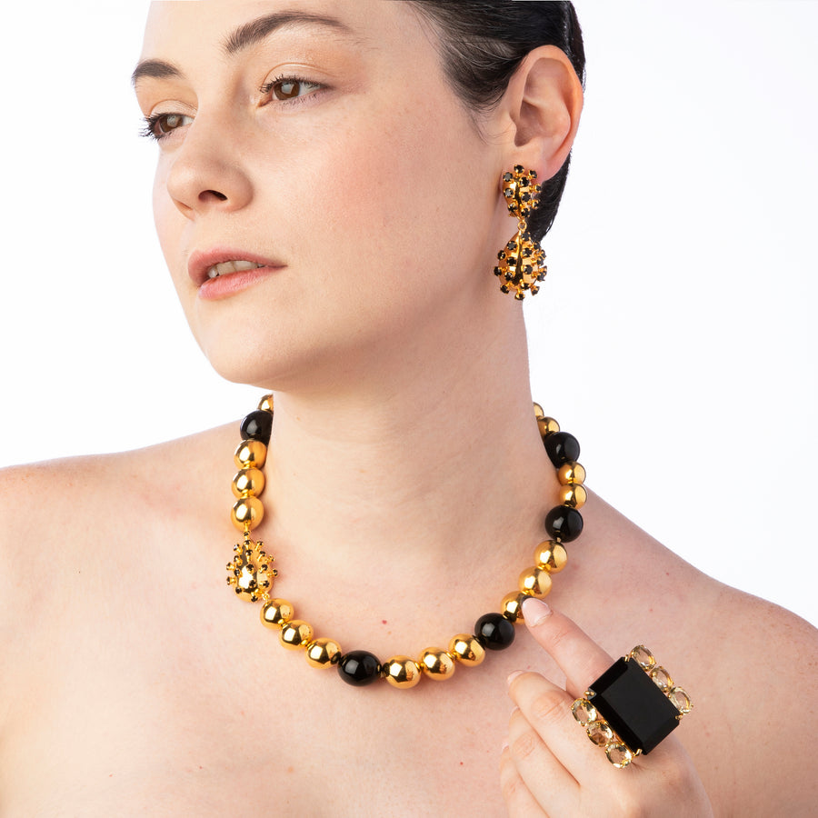 Black Onyx & Lemon Quartz Ring (more colors)
