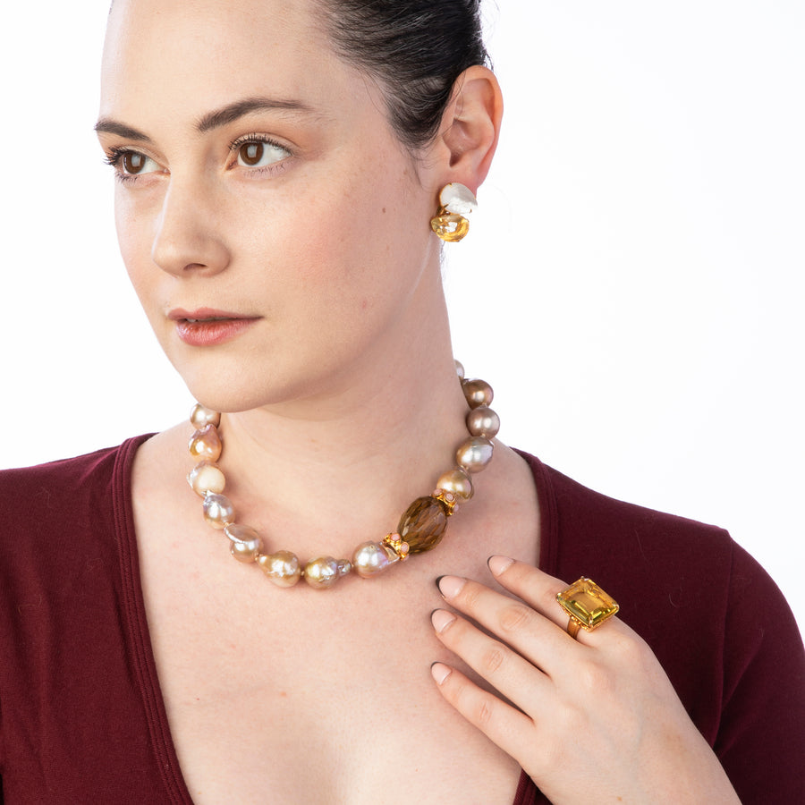 Mother of Pearl & Lemon Quartz Button