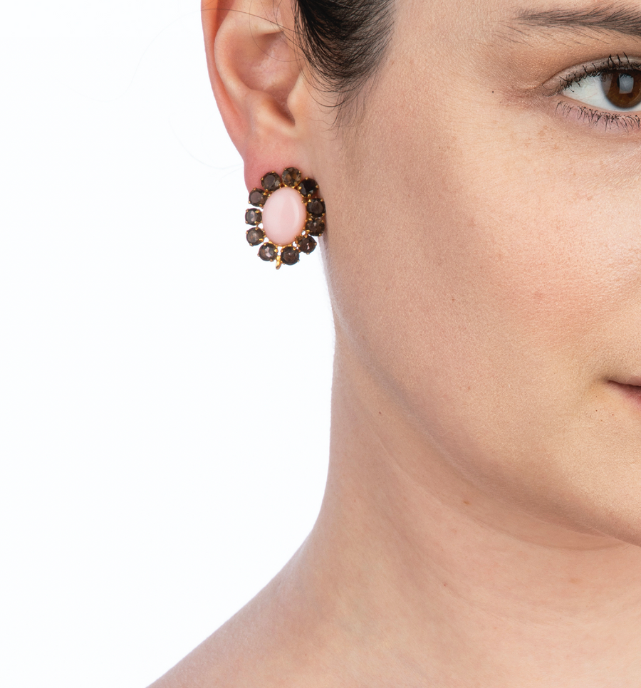 Smoky Quartz & Pink Opal Studs