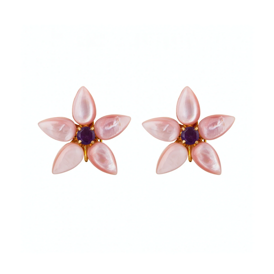 Amethyst & Pink Mother of Pearl Studs