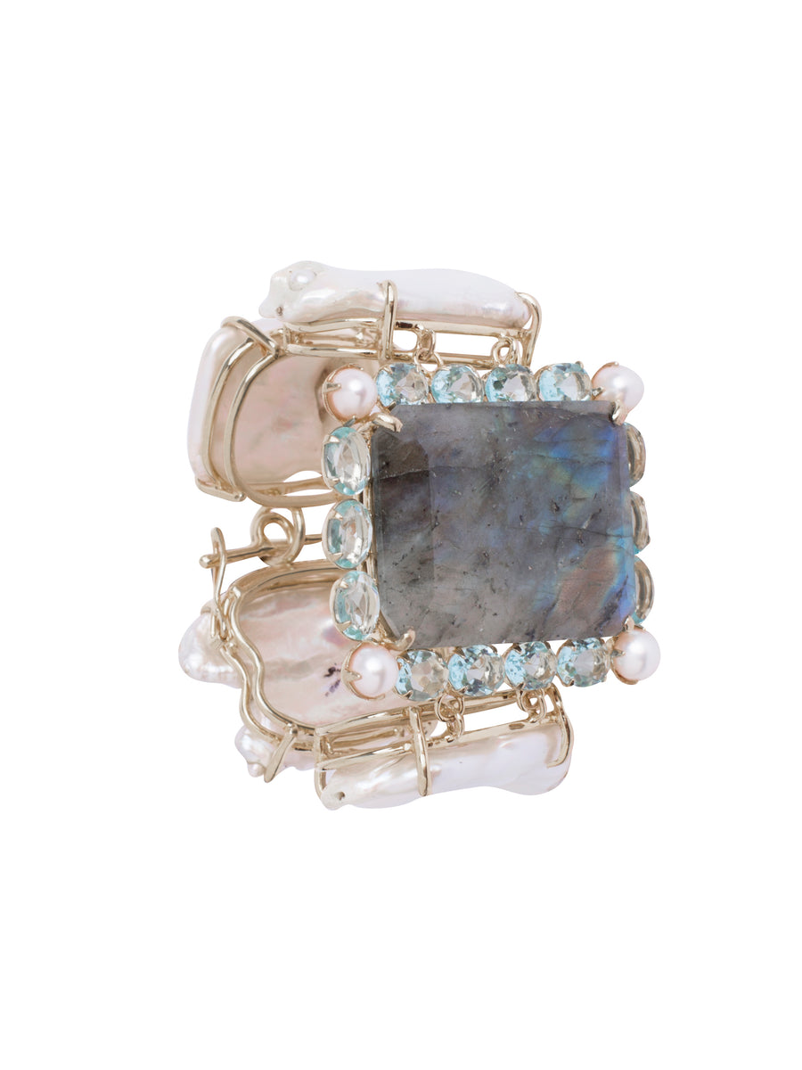 Labradorite, Blue Topaz &  Keshi Pearls Bracelet