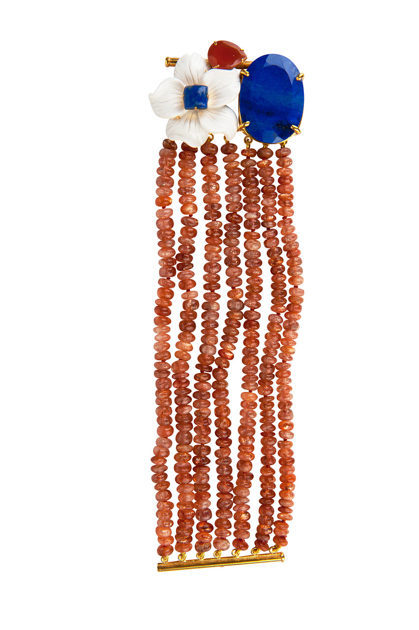 Lapis, White Agate & Sunstone Bracelet