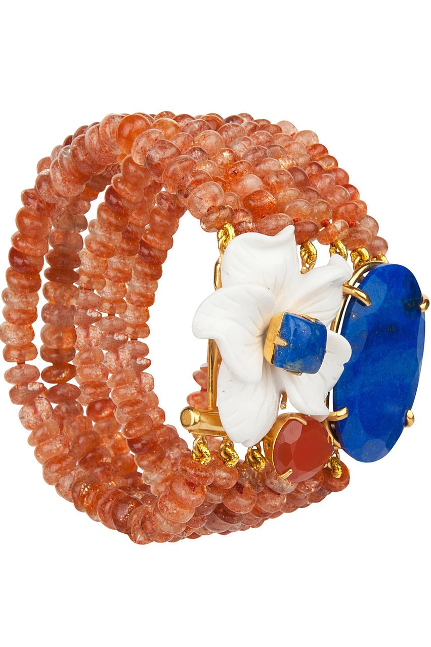 Lapis, White Agate & Sunstone Bracelet