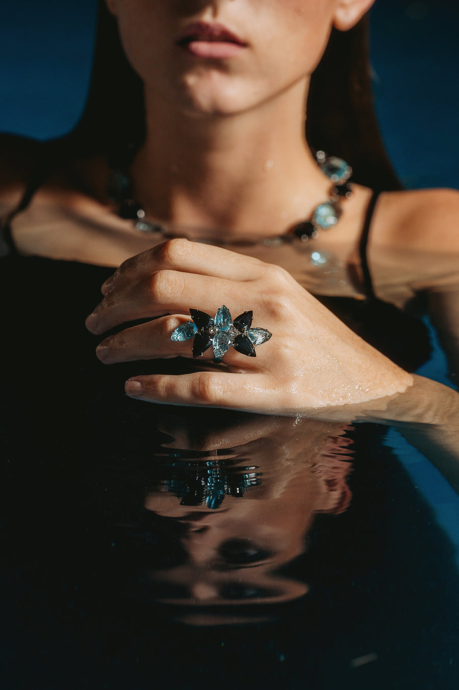 Blue Quartz & Clear Quartz Ring (more colors)