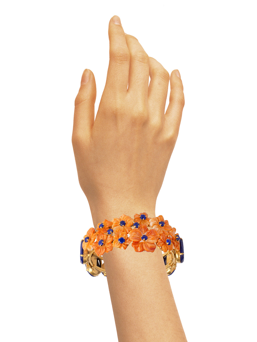 Orange Sea Shell  & Lapis Flower Cuff