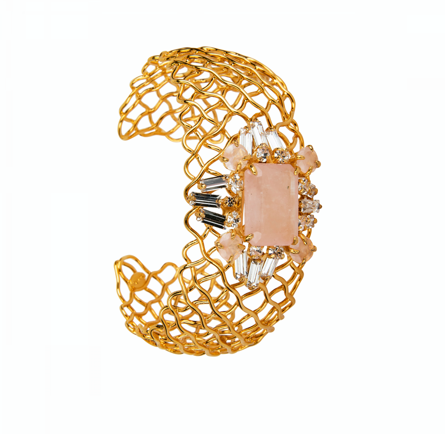 Rose Quartz &  Clear CZ Cuff