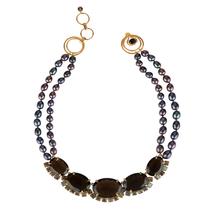 Smoky Quartz, Labradorite & Grey Pearl Necklace