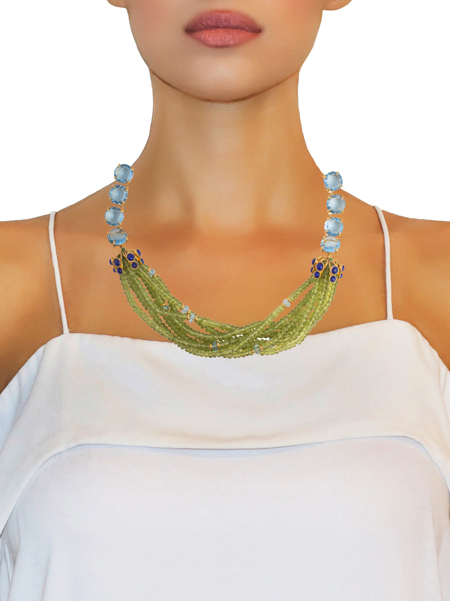 Peridot, Lapis  & Swiss Blue Quartz Necklace