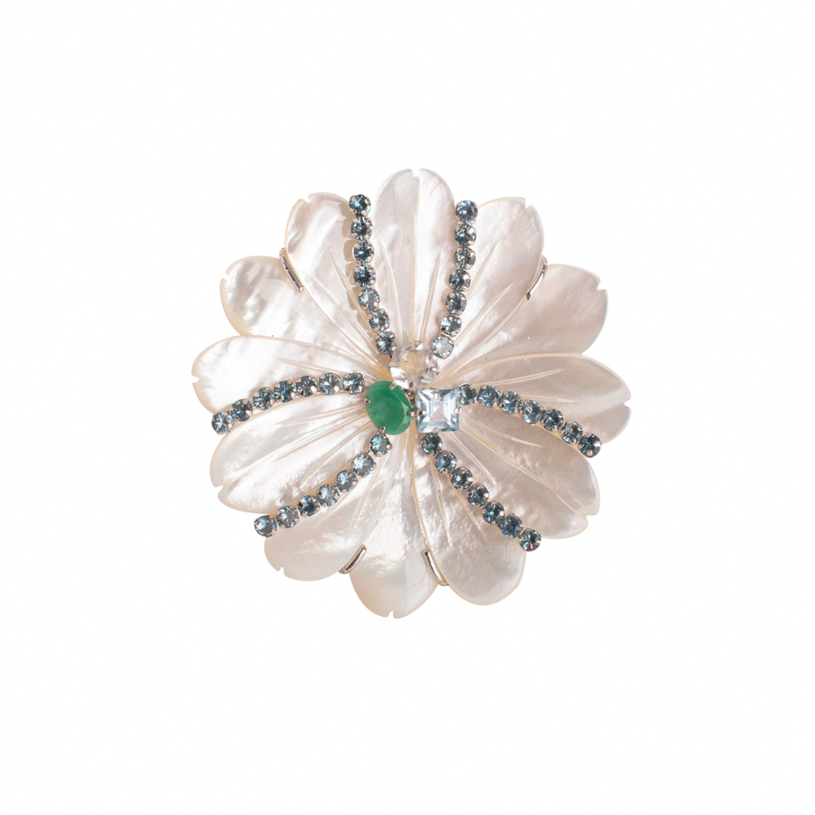 White Mother of Pearl Flower Brooch/ Pendant