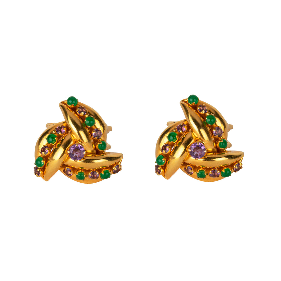 Green Onyx & Amethyst Studs