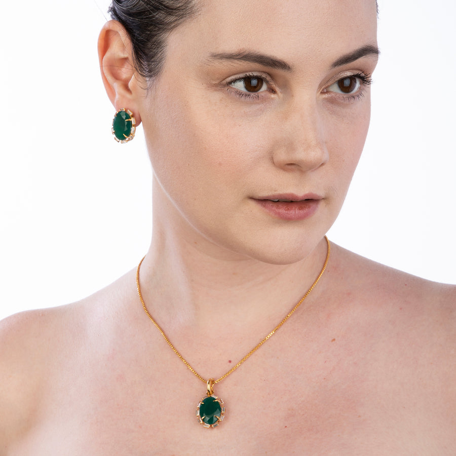 Green Onyx & Clear CZ Necklace