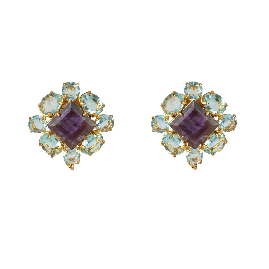 Blue Quartz & Amethyst Studs