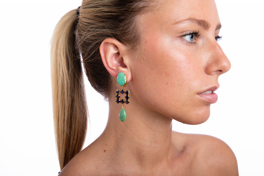 Chrysoprase & Iolite Earrings