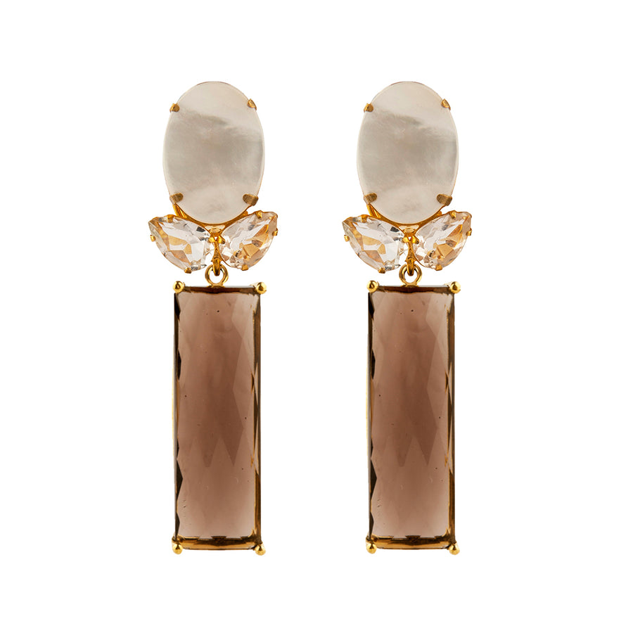 Mother Of Pearl & Smoky Quartz Earrings
