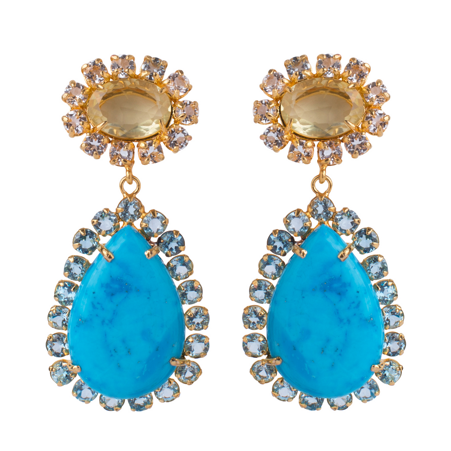 White Topaz, Swiss Blue & Turquoise Earrings