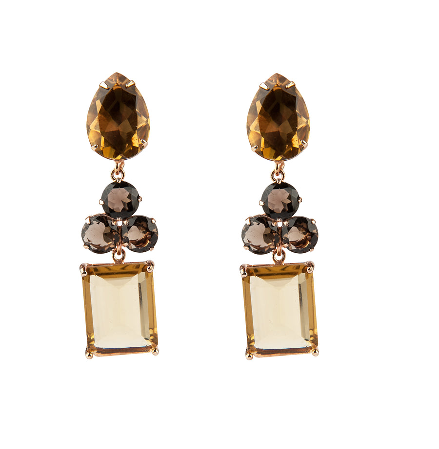 Beer Quartz & Smoky Quartz Earring