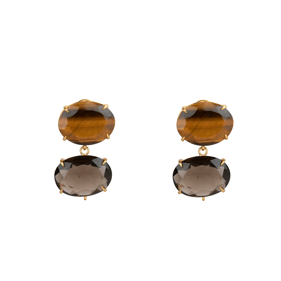 Tiger's Eye & Smoky Quartz Earrings