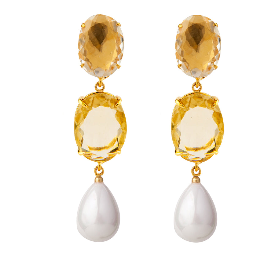 Lemon Quartz & Sea Shell Pearl Earrings