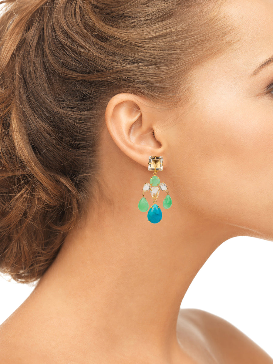 Turquoise, Chrysoprase & Clear Quartz Earrings